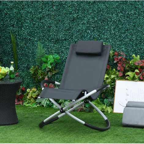 Sillón balancín plegable jardín con cojín negro HAVRYA (1/4)