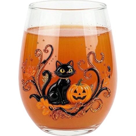 Verres à Vin Halloween Verre à Vin Sans Pied Esthétique Gothique 40 cl  Tasse à café pour les fêtes Pour Café Thé Jus Lait Soda Eau Pétillante Fête de Fin d'Année Automne (1/5)