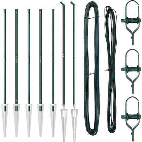 Poteaux de clôture avec piquet 7 pcs Ø32 mm 170 cm Acier galvanisé CFW6506726 (1/5)