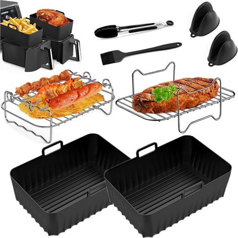 Vtizikl Ensemble d'accessoires pour friteuse à air chaud, 7 pièces, accessoires pour double casserole, grill double casserole, four rectangulaire, grill en acier inoxydable (1/4)