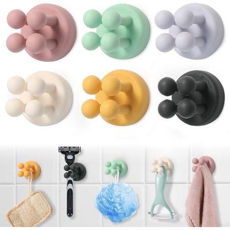 Soporte para maquinilla de afeitar (6 unidades), soporte para maquinilla de ducha, soporte impermeable para cepillos de dientes, gancho adhesivo de pared, sin necesidad de taladrar, ganchos multifunci