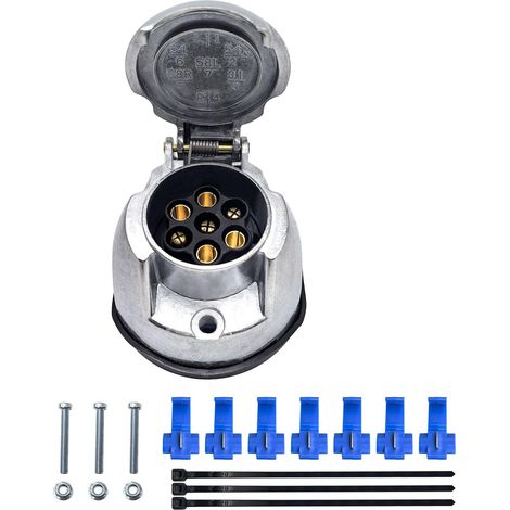 Kit de Prise Remorque 7 Broches Femelle, Connecteur Caravane 7 Pin Aluminium Métal Étanche, 12v 24v (1/5)