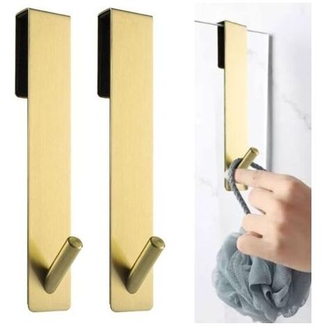 2 Pièces Crochet Douche, Crochet Porte Serviette sans perçage, Crochets de porte pour portes de douche en verre sans cadre, adapter 6-12 mm d'épaisseur (Or) (1/5)