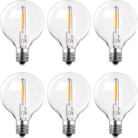 6pcs Ampoules pour Guirlande Exterieur E12, Ampoule G40 led 1W(Équivalent 10W),2200K Blanc Chaud,100LM,AC220-240V, Ampoule Verre Transparent Étanche IP44 pour Décor Mariage,Jardin,Fête [Classe énergét (1/5)