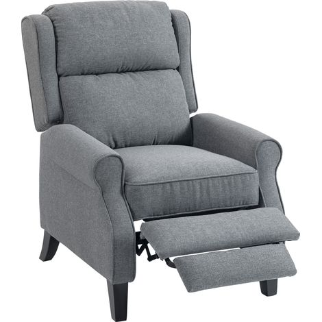 Poltrona Reclinabile 132° max in Tessuto Effetto Lino con Poggiapiedi, 74x84x102 cm, Grigio (1/5)
