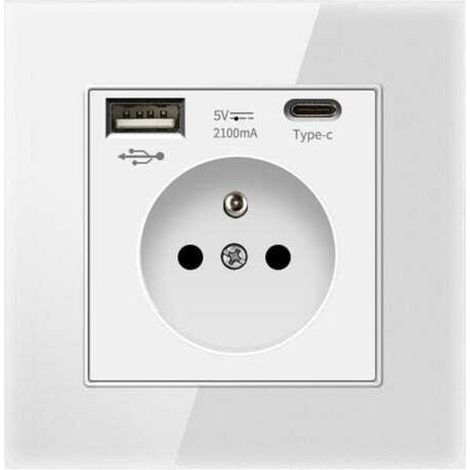 Prise Murale - USB + Type-C - 16 A 250 V - Protection Surintensité - Pour Maison Bureau Hôtel - 1 Pièce (1/5)