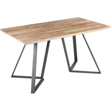 Mesa de comedor de metal madera clara negro 140 x 80 cm MDF 6 plazas patas Upton