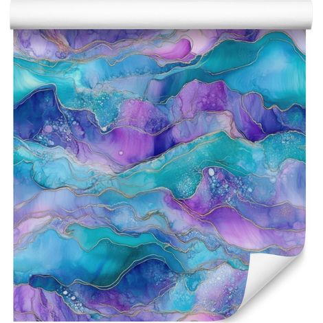 Papier peint bleu encre, turquoise, violet et lavande 50x1000 cm (1/5)