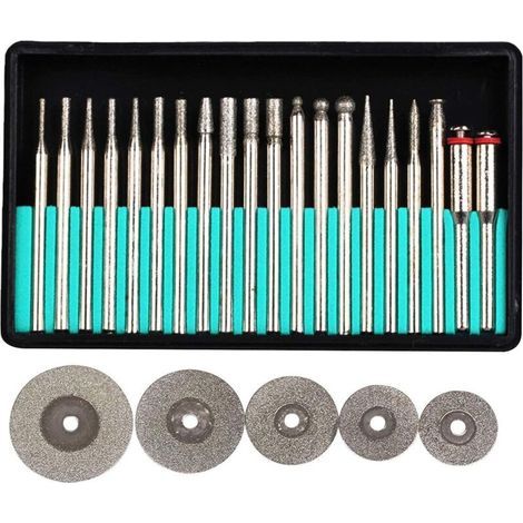 Mini disque à tronçonner diamanté Ensemble de fraises diamantées Assortiment de fraises diamantées Ensemble de broches de forage pour Dremel, Proxxon Multi-Tools - Outils rotatifs à tige de 3 mm (1/4)