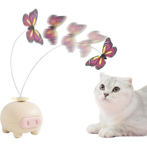 Jouet interactif automatique pour chat, design papillon et cochon, mouvement rotatif électrique, jouet sensoriel pour chats et chatons, stimule l’instinct de chasse et réduit l’ennui (1/5)