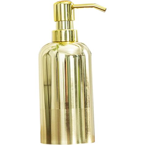 Dispensador de líquidos de acero inoxidable dorado para champú y botella recargable con botón pulsador para baño y cocina.