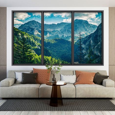 Stickers Trompe l'oeil fenêtre - Montagnes - 60 x 100 cm (1/4)
