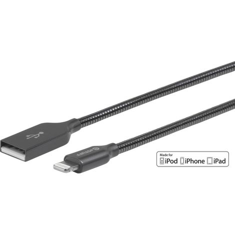 eSTUFF Lightning MFI-Kabel 0,5 m, Stahl, verstärkt, verwicklungsfreies Geflecht, Gunmetal-Grau, ES601065