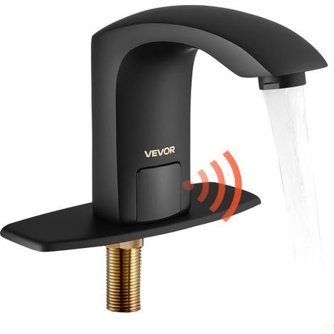 VEVOR Grifo de Lavabo sin Contacto, Grifo Automático para Baño, Alta Resistencia al Agua, con Sensor Manos Libres y Ajustable, Agua Fría/Caliente, a Pilas, Negro Mate, 160 x 45 x 130 mm, 7,6 L/min (1/5)