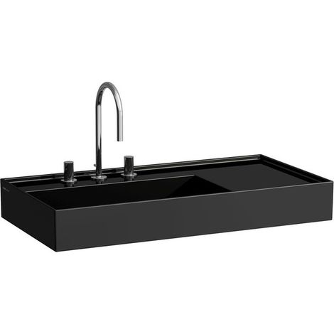 Lavabo KARTELL 900 x 460 mm, étagère à droite sans trop-plein, 2 trous pour robinetterie en noir LAUFEN