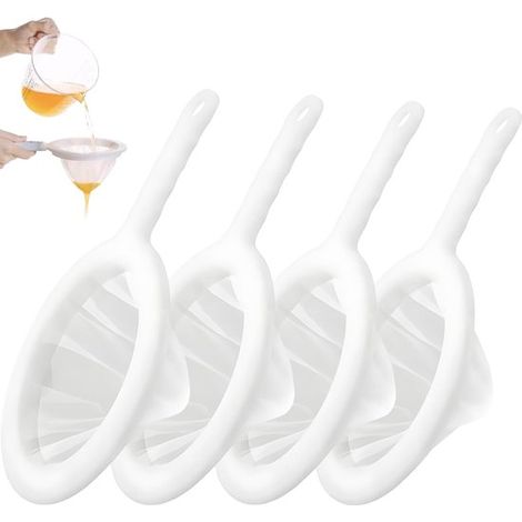 Set di 4 colini da cucina a maglia fine con manico, setaccio piccolo in nylon 120/200/300/400 mesh, colino da cucina in plastica ultrafine, colino in plastica per succhi di frutta, latte, caffè, latte