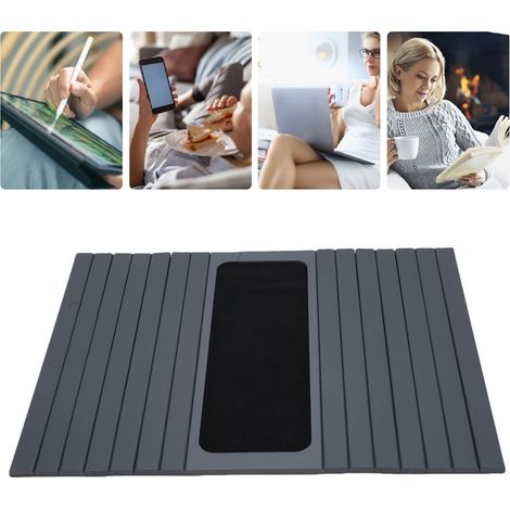 Sofa Arm Tray Bureau Anti Dérapage Silicone Isolation Thermique Porte-Tasse Accoudoir Plateau pour Phone Remote Snacks Gris Clair (1/5)