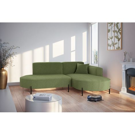Ecksofa Designersofa VALENCIA XS in Stoff Quelle Hellgrün Ottomane Rechts (1/2)