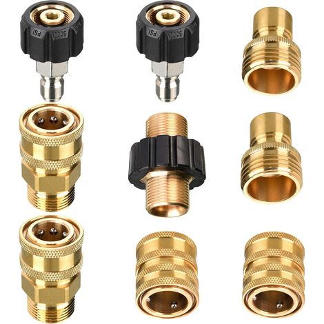 Lot de 9 Adaptateurs pour Nettoyeur Haute Pression, M22 vers Raccord Rapide 3/8", 3/4" vers Déconnexion Rapide, Adaptateur Mâle M22 pour Tuyau (1/5)