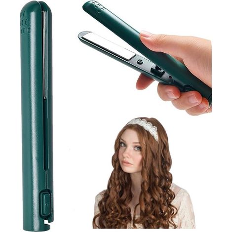 17×3,5×3,5 cm - Mini fer à friser double fonction 2025 - Fer à lisser et à friser 2 en 1 - Fer à friser portable pour tous types de cheveux (vert) (1/5)