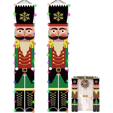 Lot de 2 Bannière Casse-Noisette Noël ( 30 x 180 cm),pour Porte D'entrée Bannière, Porte De Soldat Casse-Noisette avec Lumières LED Bannière De Porche De Noël,pour Décoration De Fête De Vacances (1/4)