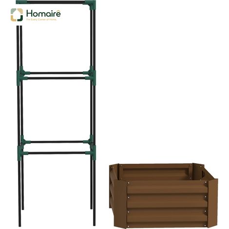 HOMAIRE Hochbeet mit Rankgitter Pflankasten, offener Boden, wetterbeständig, Braun