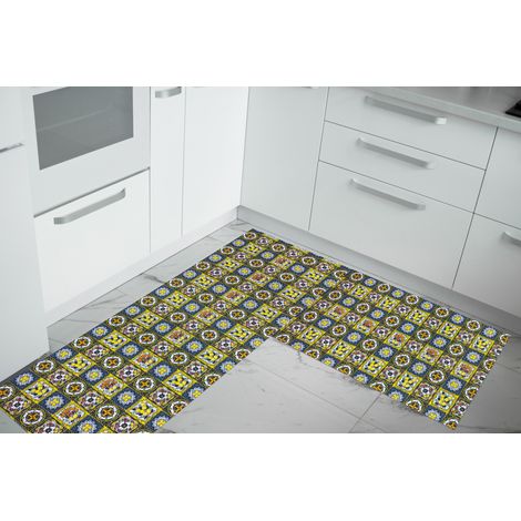 Set di 2 tappeti da cucina antiscivolo e lavabili in lavatrice passatoia multiuso Sicili - 50x90+50x180