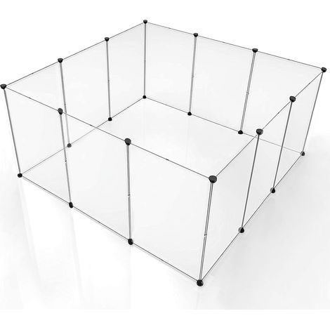 Parc pour Enclos Lapin Interieur, Stylo Clôture Modulable Portable en Plastique pour Lapin, Hamster, Chiot, Cochon, 12 Panneaux, 203 x 101 x 71 cm, Fumée (1/5)