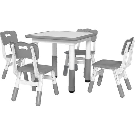 Ensemble table et 4 chaises enfant à hauteur ajustable, set mobilier 5 pièces gris (1/5)