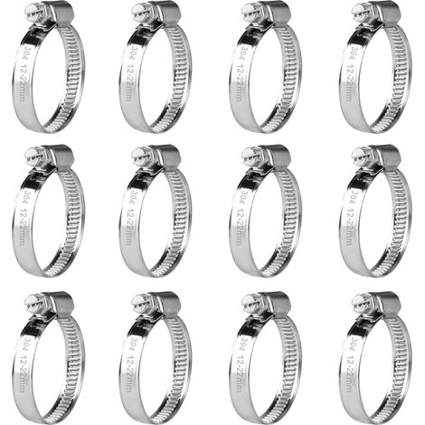 12 Pcs Collier de Serrage Tuyau Réglable 12-22 mm, Collier de Serrage en Acier Inoxydable, Colliers de Serrage à Vis Metallique, Boulons Collier Durite pour Tuyaux de Essence Diesel Piscine (1/5)