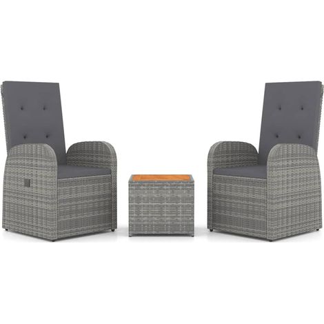 Maison Exclusive - Set Mobili Giardino 3pz Grigio Polyrattan Legno Massello Acacia