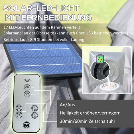 Pavillon pliant 3,3x3,3 m avec éclairage LED, rideaux en filet et sac de transport, gris (1/4)