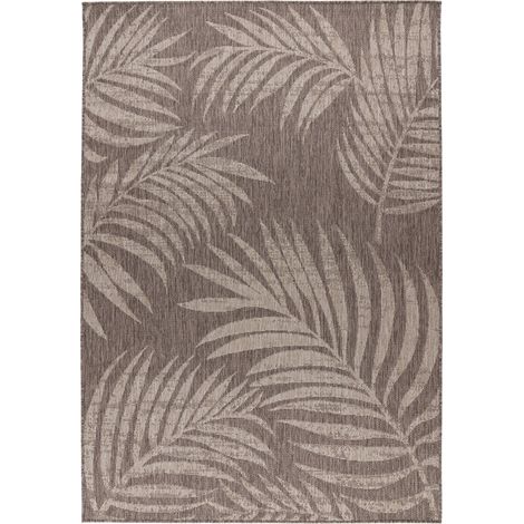 Tapis taupe plat motif palmes résistant et lavable - 110 x 60 cm (1/5)