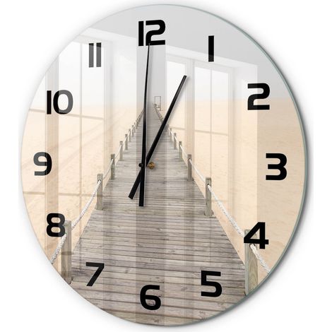 Horloge Murale Ronde Originale Verre Trempé Décoration Maison Moderne Sentier de plage fi 60 cm (1/5)