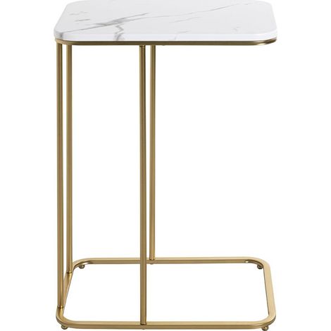 Table d'appoint carrée en métal coloris doré et MDF imitation marbre -longueur 45 x profondeur 30 x hauteur 65 cm (1/4)