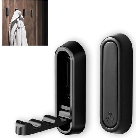 Faltbarer Wandhaken 2er-Pack Wandhaken aus Zinklegierung 90 Klapphaken Unsichtbarer Kleiderhaken Geeignet für Büro und Küche 74 x 24 x 12 mm Schwarz (1/5)