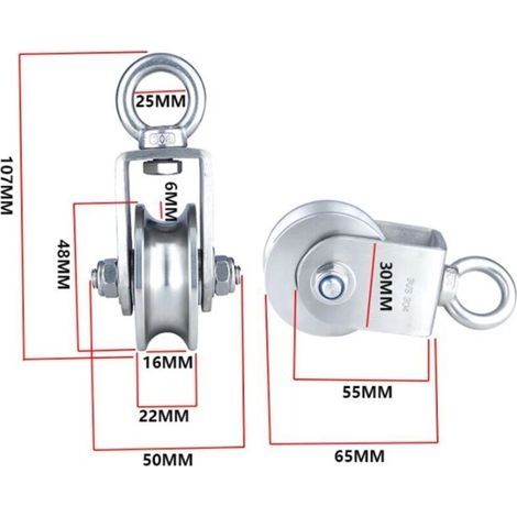 500 kg Heberolle mit 2 Lagern, Seilrolle, 48 mm 304 Edelstahlrolle, Silber (1/3)