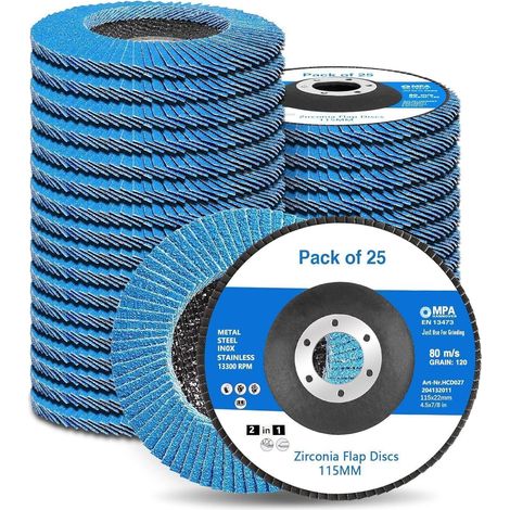 Disques lamelles abrasifs 115mm, lot de 25, grains assortis 40-240, pour métal et bois (1/5)