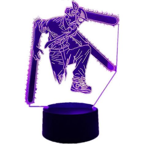 Lampe de chevet 3D à effet anime, figurine manga Chainsaw Man, veilleuse pour chambre d'enfant, 7 couleurs tactiles/télécommande, 16 couleurs changeantes. (1/5)
