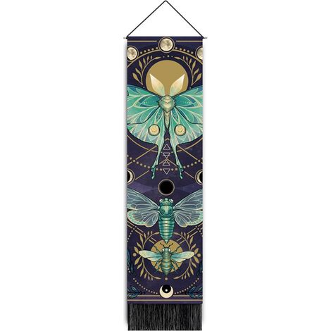 Bohème Tapisserie Longue Tissu Tenture Murale Verticale Lune et Soleil Tapisserie Gland Décor pour Chambre Salon Maison (12,8 X 51,2 Pouces) (Papillon) (1/5)