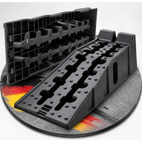 Relaxdays Vehicle Ramps, 2 Pieces, Cars & Vans, up to 5 t, Wheel Stop, Non-Slip, HWD 22x33x90 cm, HDPE, Black (1/5)