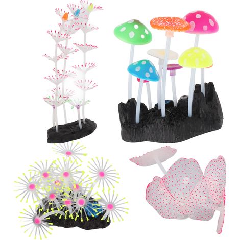 5 pièces ornement d'aquarium brillant Silicone Simulation Aquarium champignon corail décoration pour Aquarium Aquarium (1/5)