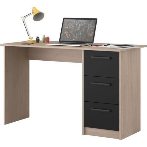 Bureau droit 3 tiroirs – Panneaux de particules décor chêne Brooklyn – Dimensions L 121,4 x P 55 x H 74,5 cm – Pour espace de travail moderne – Parisot (1/5)