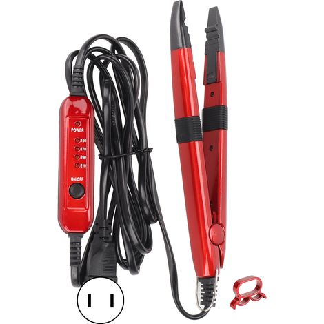 Fer à extensions ergonomique professionnel durable avec régulation de température, connecteur capillaire rouge, prise US 110V (1/5)