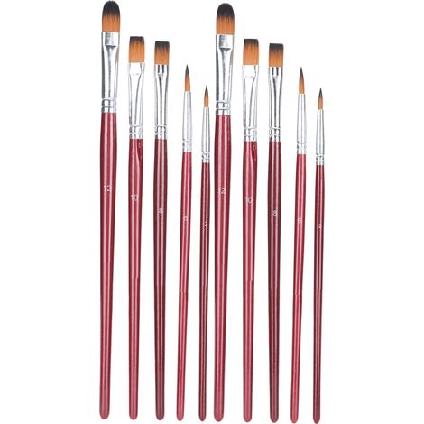 10pcs Artist Paint Brush Set Oil Acrylic Watercolor Gouache Painting Drawing Brush SetBurgundy (1/5)