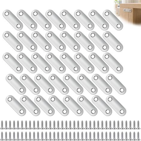 40 PCS Supports d'Angle Plats en Inox, Équerres de Fixation Métal Plates pour Assemblage et Réparation de Meubles, Kit avec Vis pour Bois, Table, Chaise, Étagère, Maison (1/5)
