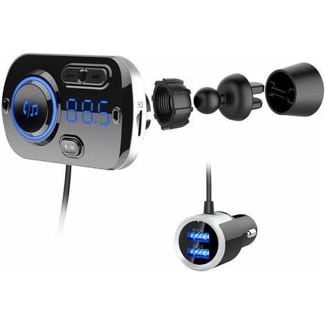 Transmetteur FM Bluetooth 5.0 Adaptateur Bluetooth Voiture Kit Émetteur FM Voiture Chargeur avec Ports QC3.0 &5V/2.4A,Appel Main Libre,Lumière Colorée,Support Siri, TF/SD Card Port (1/2)
