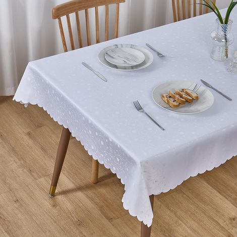 Nappe carré 130x220 cm – Tissu épais résistant à l’usure – Résistante à la chaleur et à la pression– Pour intérieur et extérieur - Blanc (1/5)