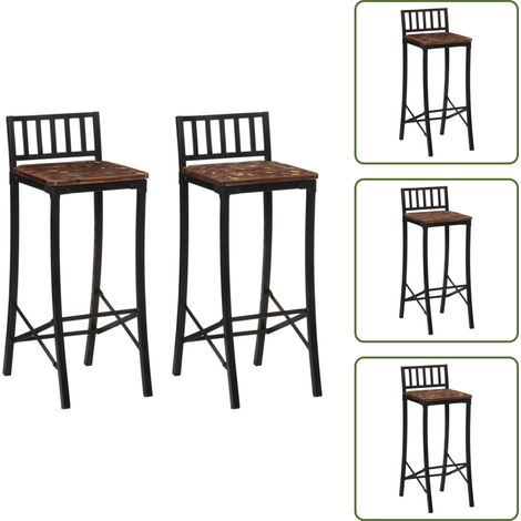 The Living Store Chaises de bar lot de 2 bois de récupération massif - Chaise De Bar - Tabouret De Bar - Meubles Rustique - Mobilier Design - Chaise Vintage (1/5)