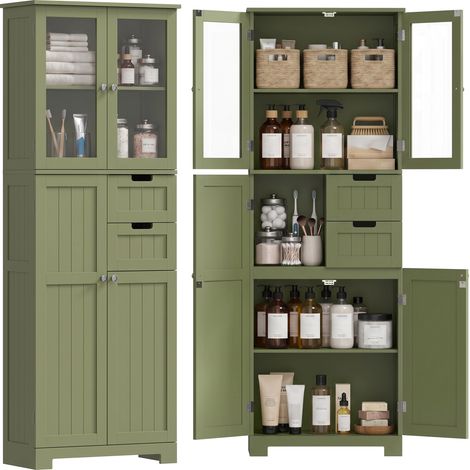 Meuble haut de rangement - HOMCOM - armoire avec portes vitrées et étagères réglables pour salle de bain, cuisine, salon - vert (1/5)